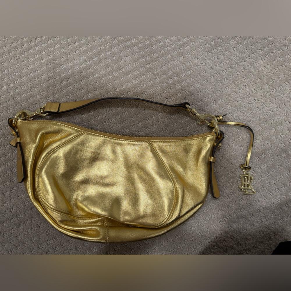 Ralph Lauren Double RL Metallic Gold Leather Shoulder Bag